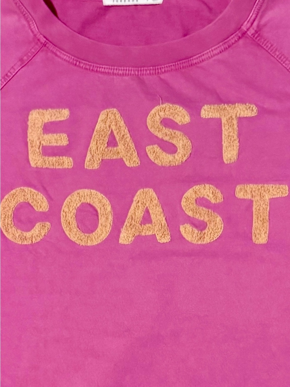 Pink with Orange “East Coast” Chenille Letters Crewneck Sweatshirt | Size S/M - Picture 2 of 6